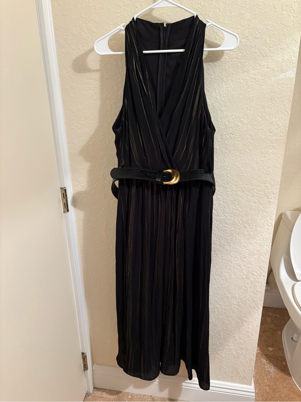 Donna Karan Black Midi Dress with Gold-Trim Details